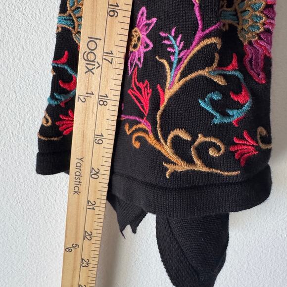 Chicos Sweater Womens S Black Embroidered Floral Bell Sleeve Whimsigoth Cardigan - Picture 9 of 12